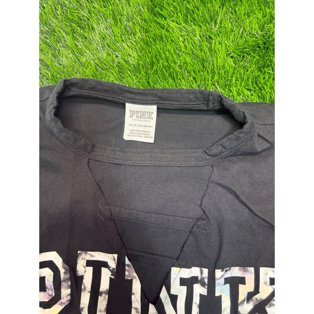PINK Victoria's Secret Crop Top XS Black Womens Long Sleeve Cutout Tee Excellent - Picture 2 of 7